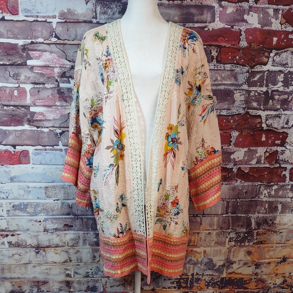 Democracy Embroidered Floral Print Kimono Style Jacket